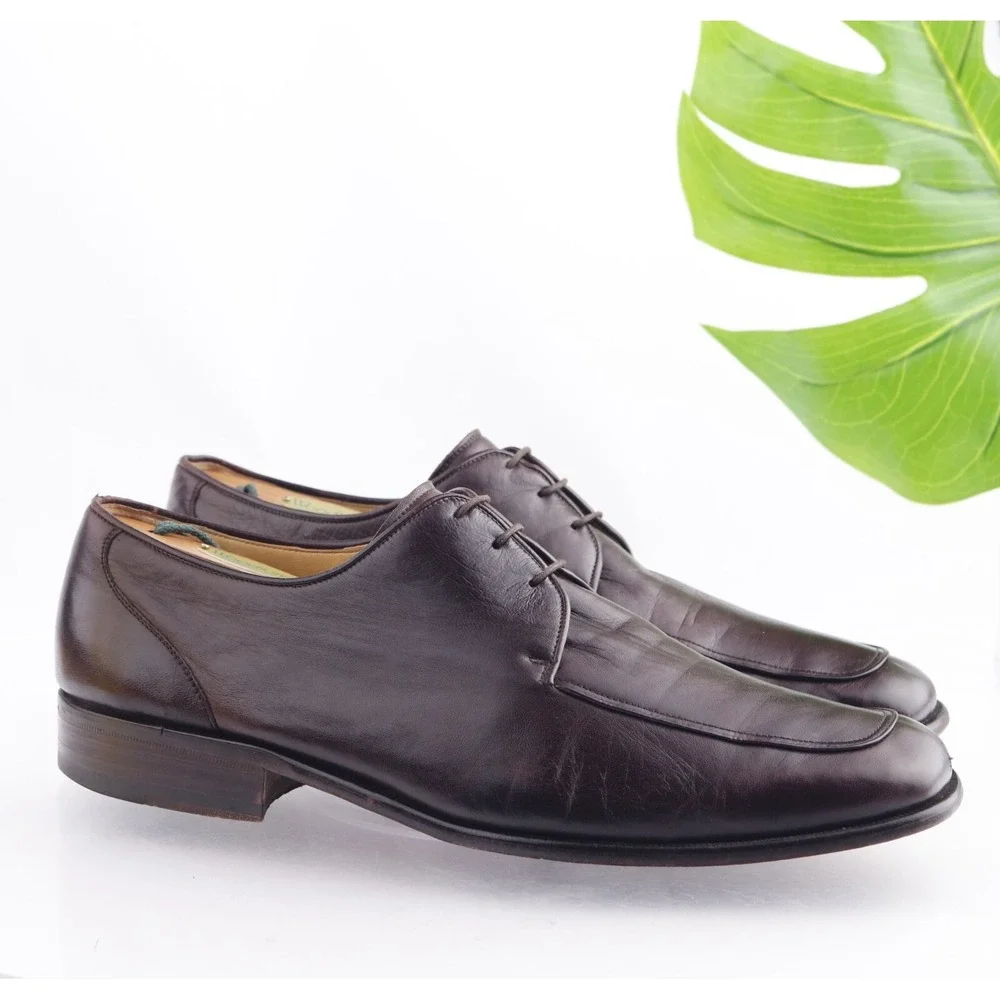 Magnanni Mens Oxfords Size 46 13 Brown Leather Split Toe Apron Toe Dress Shoes